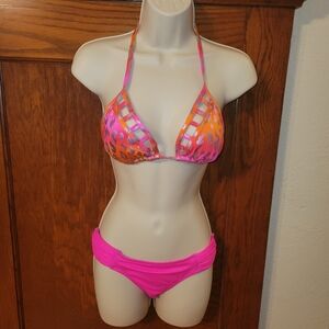 Victoria's Secret Sample Bikini Size Small, Hot Pink, Orange And Metallic Print
